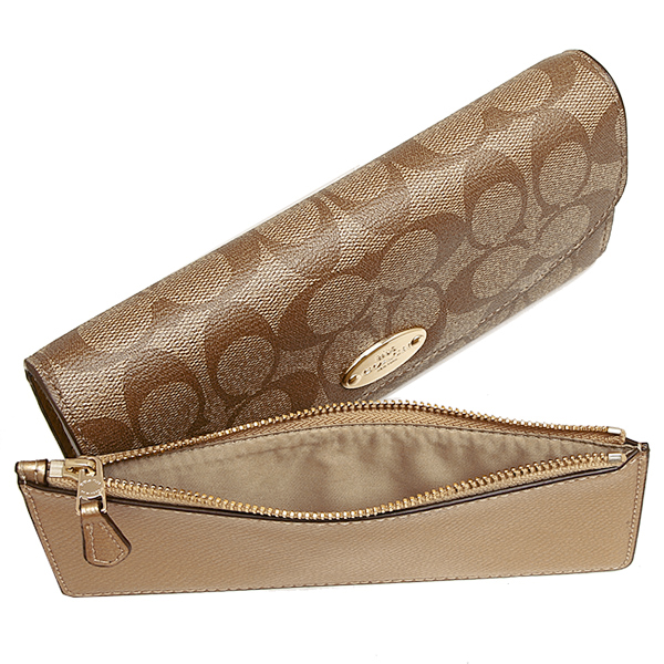 Coach Signature PVC Pop Slim Envelope Wallet Khaki / Gold # F52601